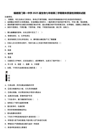 福建厦门第一中学2025届生物七年级第二学期期末质量检测模拟试题含解析