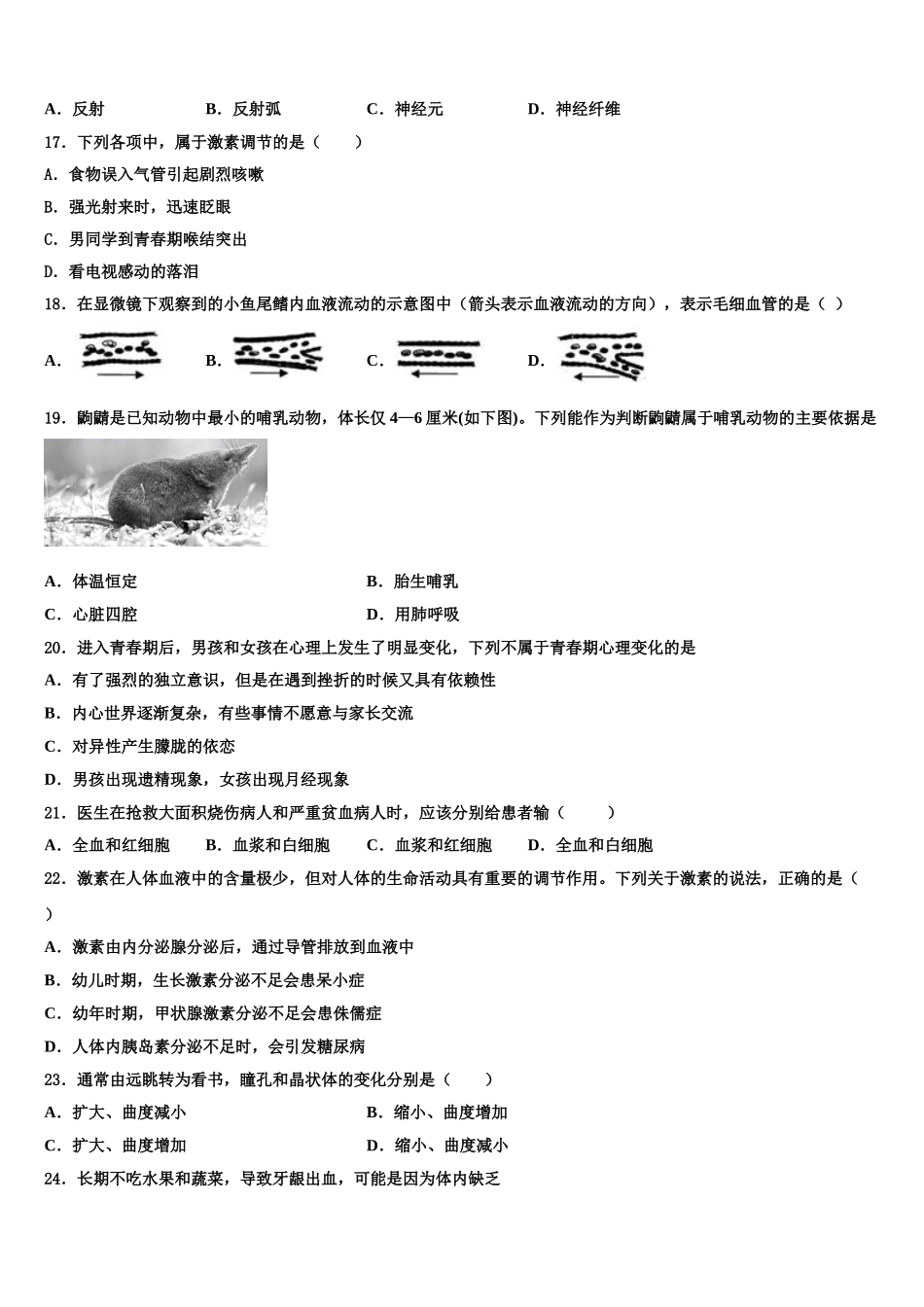 2024-2025学年福建省泉州市永春县七年级生物第二学期期末检测模拟试题含解析_第3页