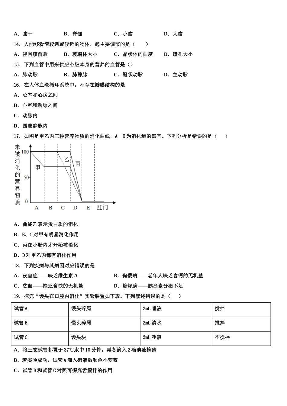 福建省福州市晋安区2025届生物七年级第二学期期末统考试题含解析_第3页