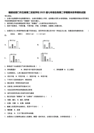 福建省厦门市五缘第二实验学校2025届七年级生物第二学期期末统考模拟试题含解析