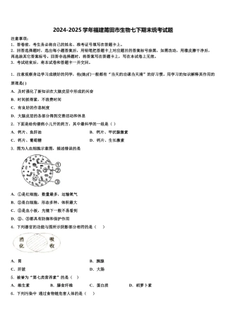 2024-2025学年福建莆田市生物七下期末统考试题含解析