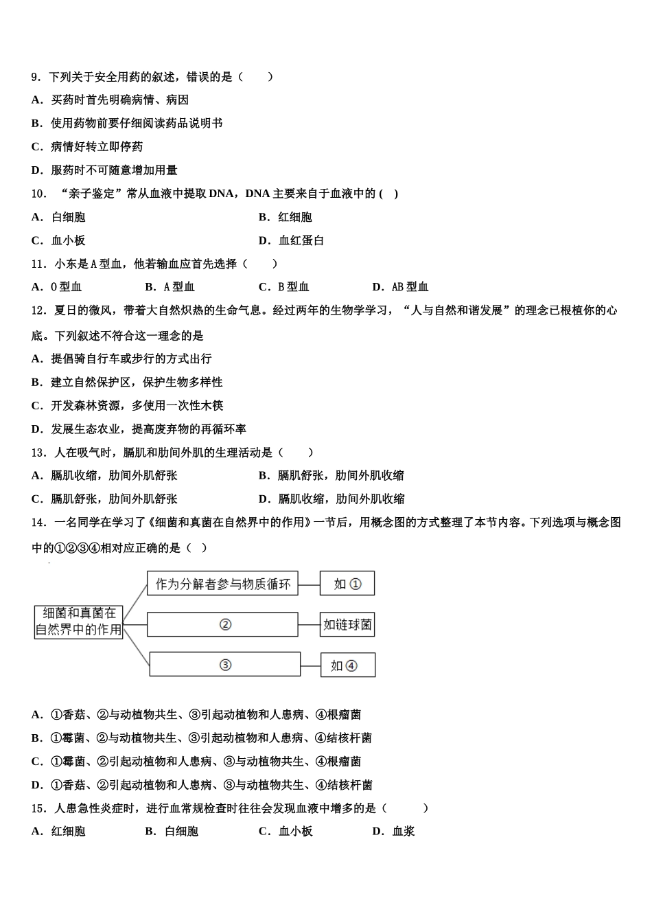 福建省莆田二十四中学2025届生物七下期末达标测试试题含解析_第2页