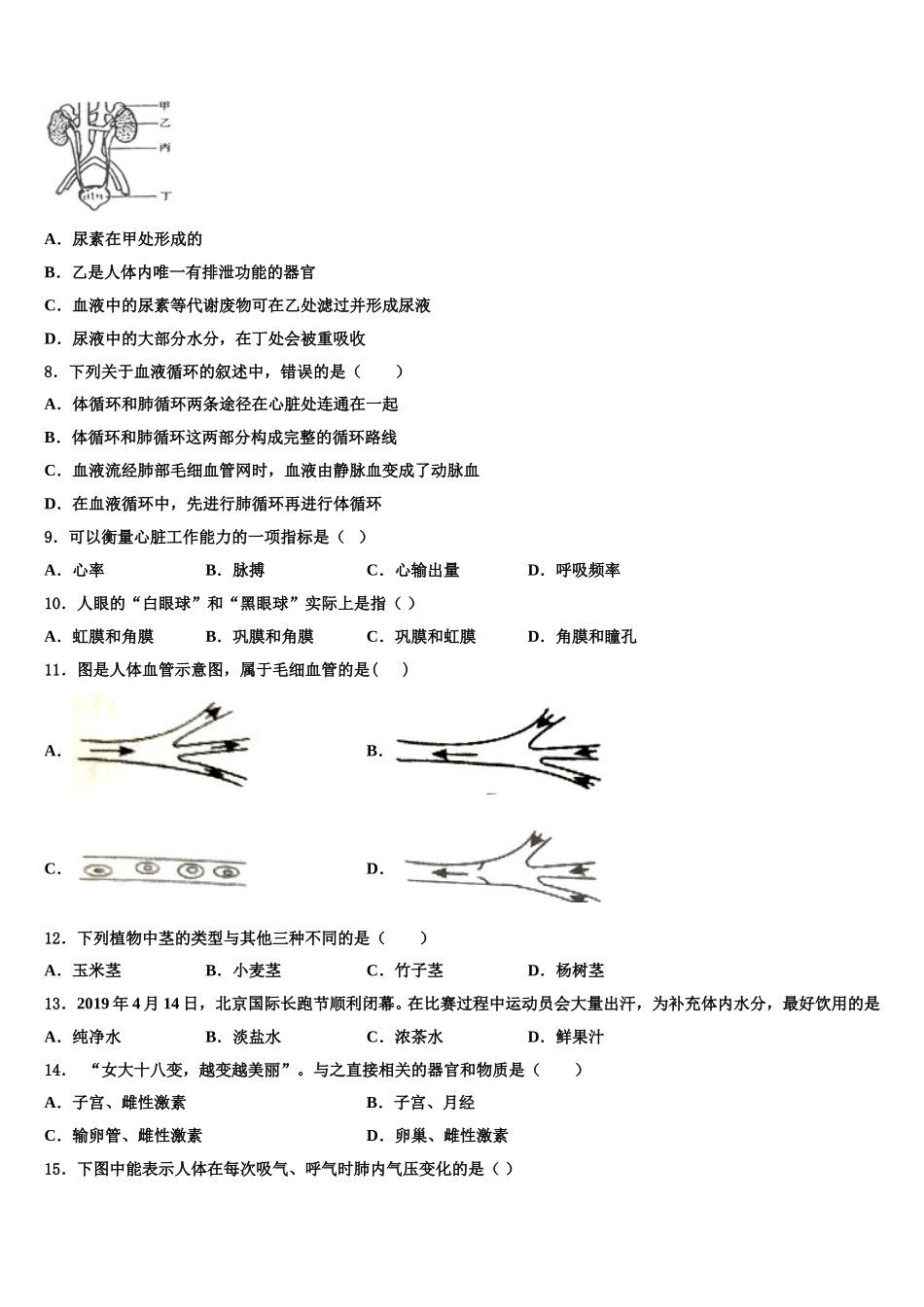 福建省厦门市音乐学校2024-2025学年七下生物期末监测模拟试题含解析_第2页
