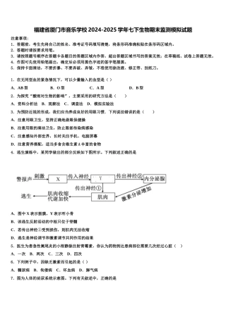 福建省厦门市音乐学校2024-2025学年七下生物期末监测模拟试题含解析