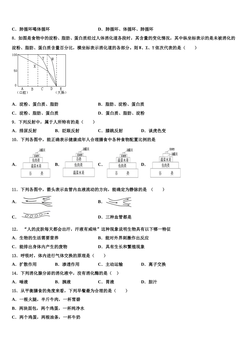 福州市重点中学2025届七年级生物第二学期期末检测模拟试题含解析_第2页