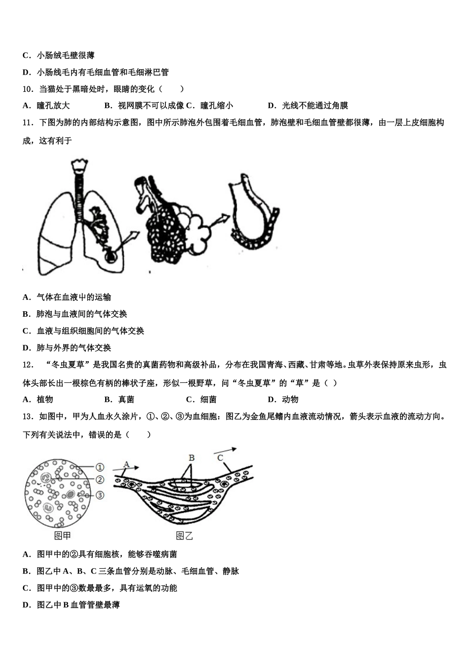 2025届福建省莆田市哲理中学生物七下期末统考试题含解析_第2页