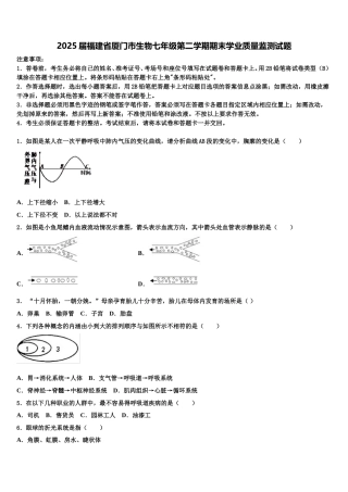 2025届福建省厦门市生物七年级第二学期期末学业质量监测试题含解析
