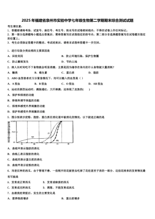 2025年福建省泉州市实验中学七年级生物第二学期期末综合测试试题含解析