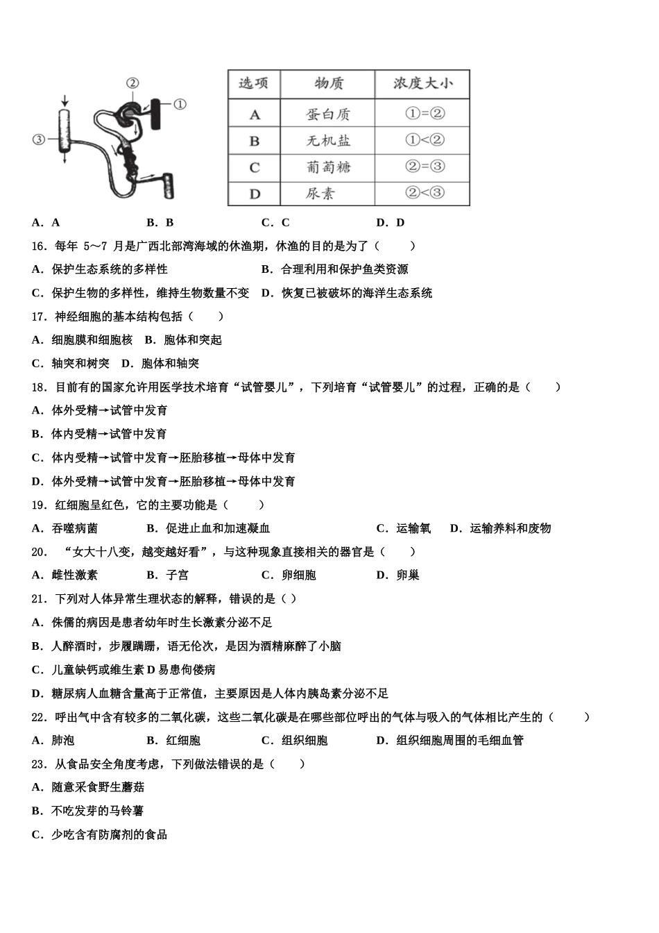 福建省福州市闽清县2024-2025学年生物七下期末教学质量检测试题含解析_第3页