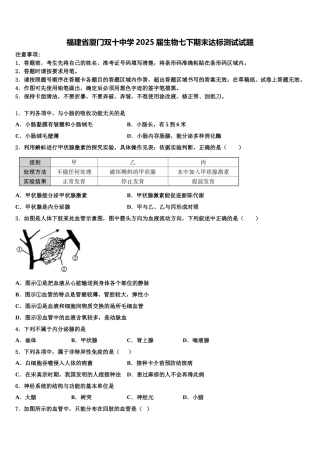 福建省厦门双十中学2025届生物七下期末达标测试试题含解析