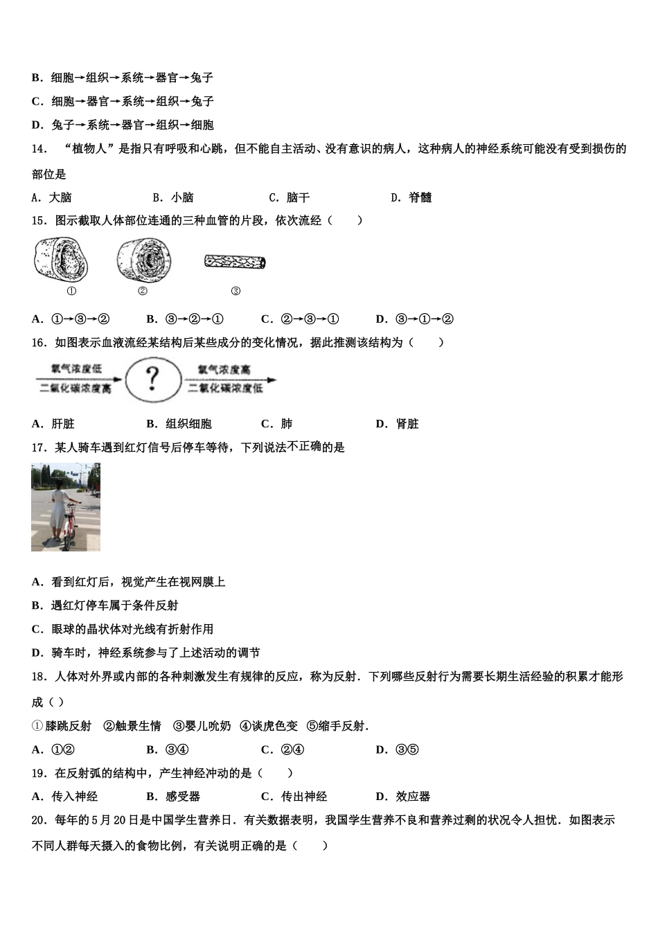 吉林省长春市第七十二中学2025届七下生物期末经典模拟试题含解析_第3页