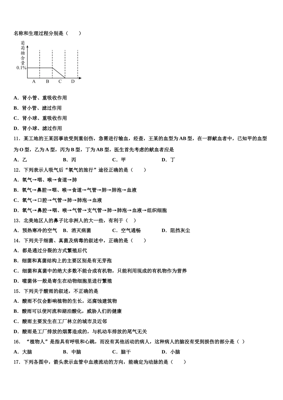 2024-2025学年吉林省四平伊通县联考生物七年级第二学期期末达标检测模拟试题含解析_第2页