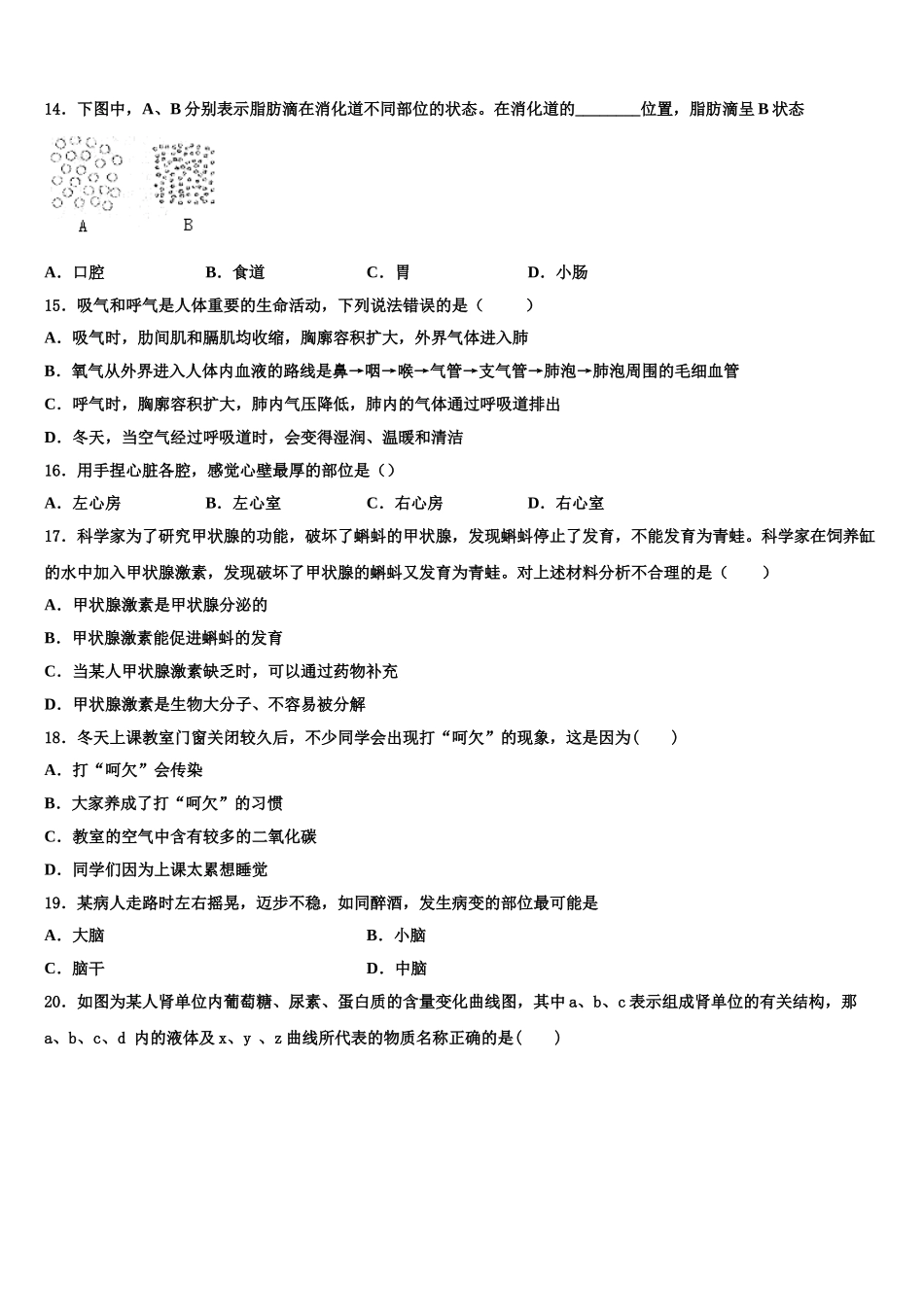吉林省长春市第一外国语中学2024-2025学年七年级生物第二学期期末综合测试试题含解析_第3页