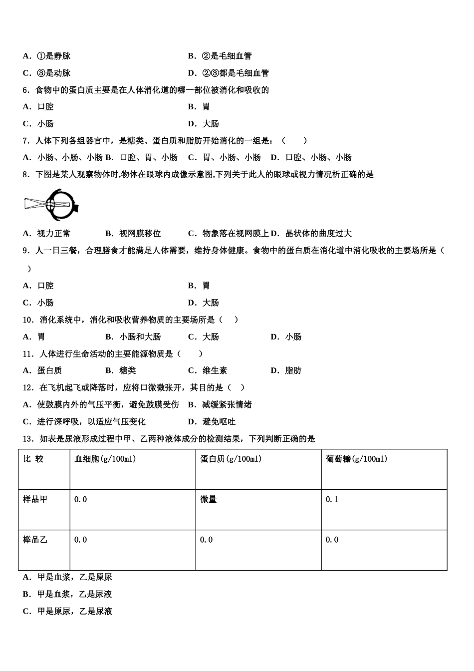 吉林省长春六中学2025届七下生物期末预测试题含解析_第2页