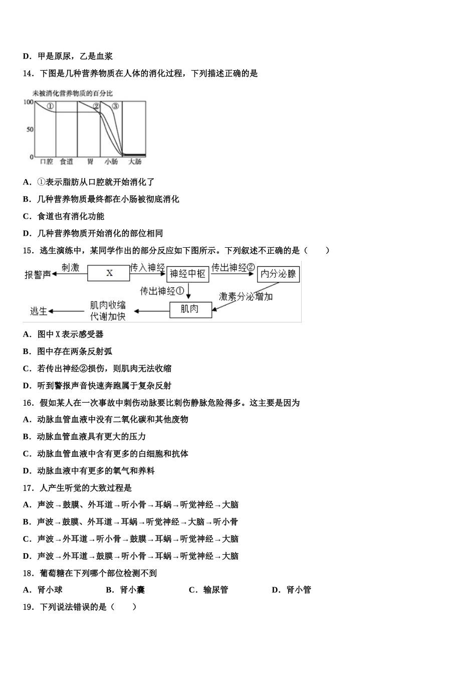 吉林省长春六中学2025届七下生物期末预测试题含解析_第3页