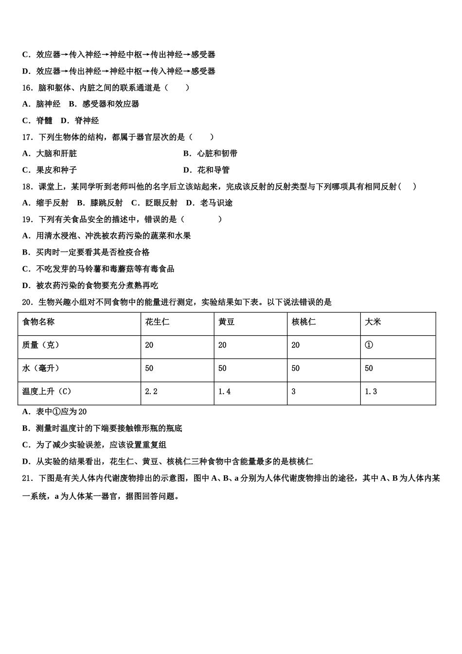 2025届吉林省白城市洮北区三合乡中学生物七下期末调研试题含解析_第3页