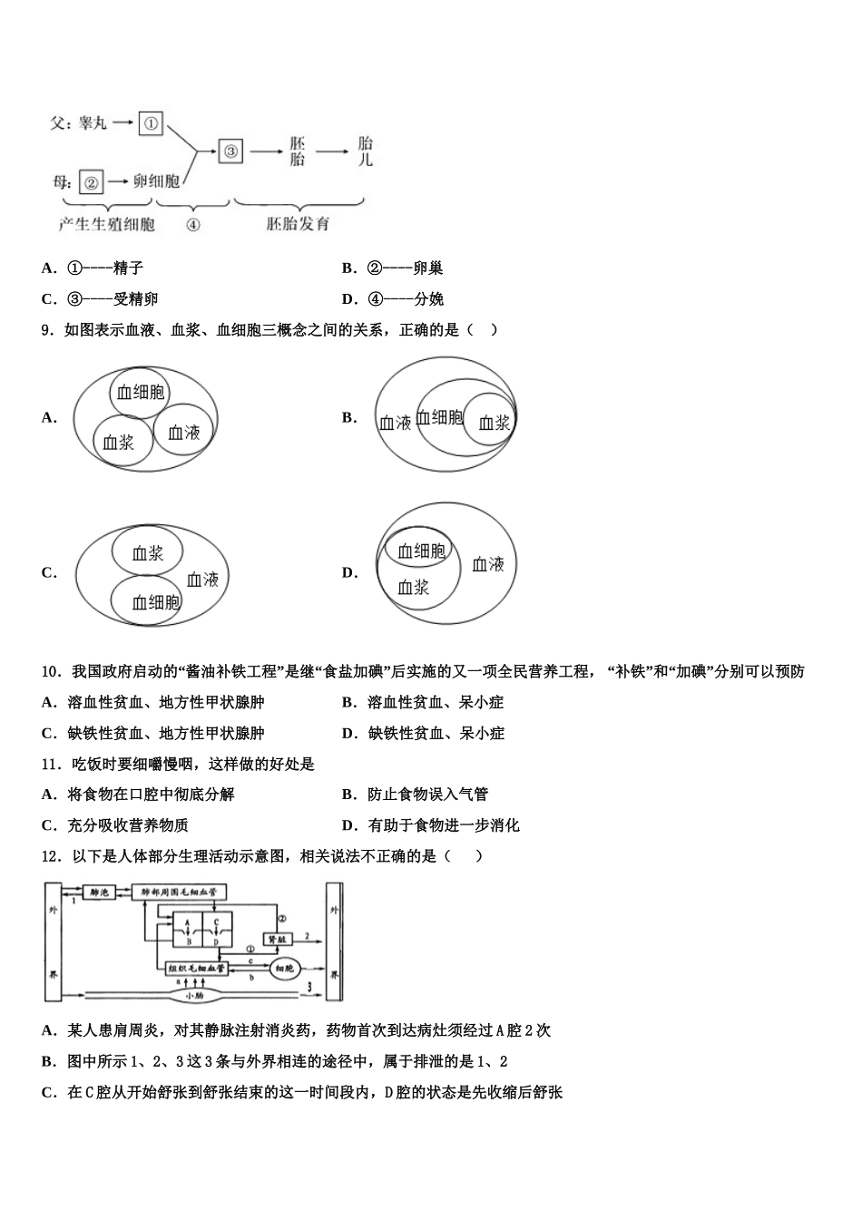 吉林省长春市第160中学2025届生物七年级第二学期期末检测模拟试题含解析_第2页