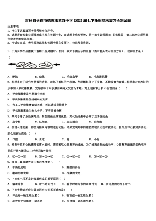 吉林省长春市德惠市第五中学2025届七下生物期末复习检测试题含解析