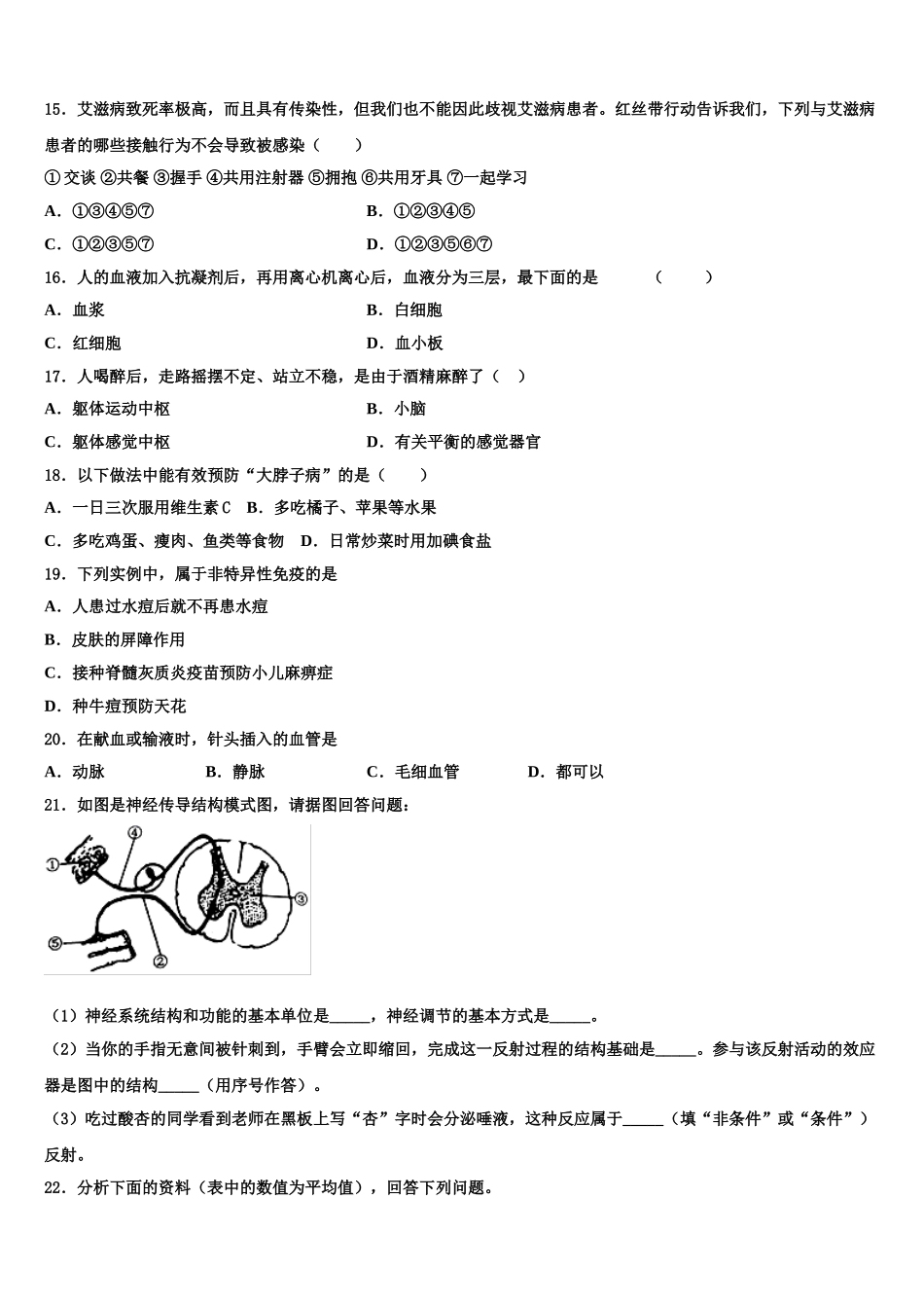 吉林九台区加工河中学2024-2025学年七下生物期末统考试题含解析_第3页