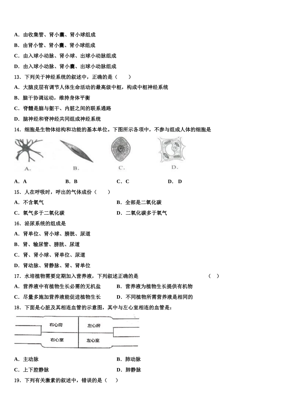 吉林省长春汽开区四校联考2024-2025学年生物七年级第二学期期末质量跟踪监视试题含解析_第3页