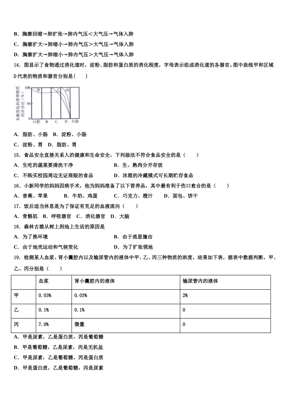 2024-2025学年吉林省长春市第104中学生物七年级第二学期期末检测试题含解析_第3页