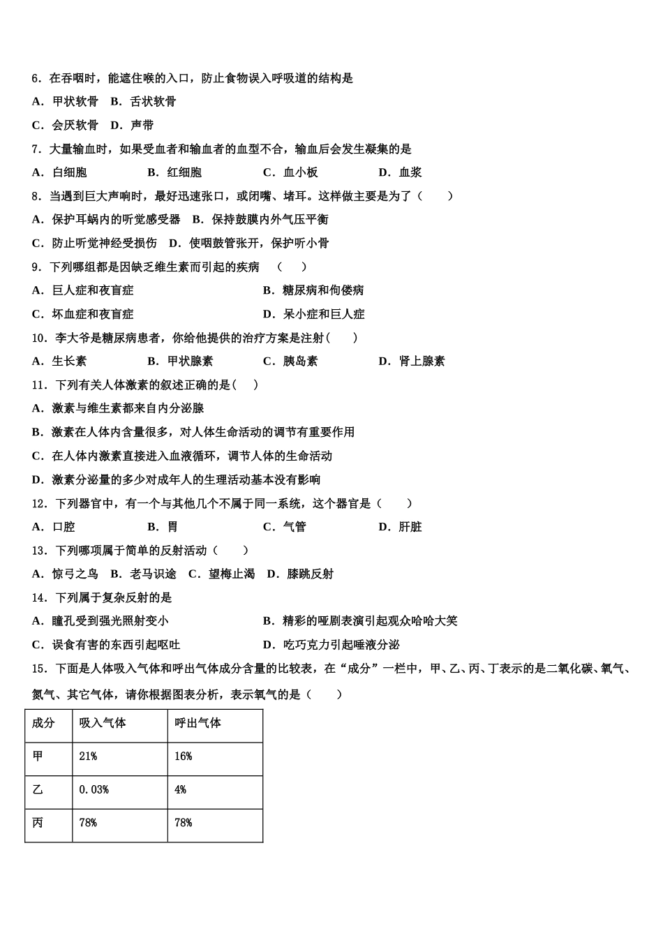 吉林省长春市九台2025年生物七下期末联考模拟试题含解析_第2页
