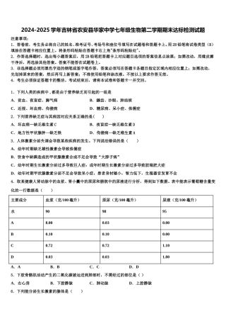 2024-2025学年吉林省农安县华家中学七年级生物第二学期期末达标检测试题含解析