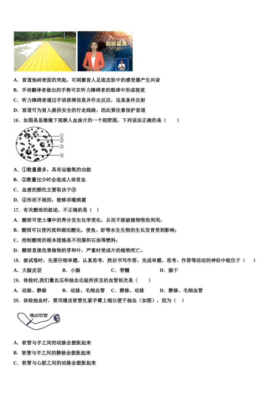 2025年吉林省长春市东北师大附中明珠学校七下生物期末达标检测试题含解析_第3页