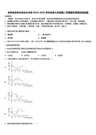 吉林省吉林市吉化九中学2024-2025学年生物七年级第二学期期末质量检测试题含解析