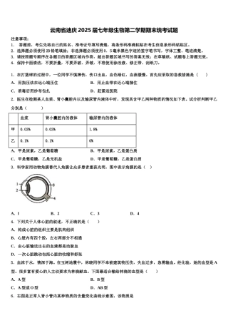 云南省迪庆2025届七年级生物第二学期期末统考试题含解析