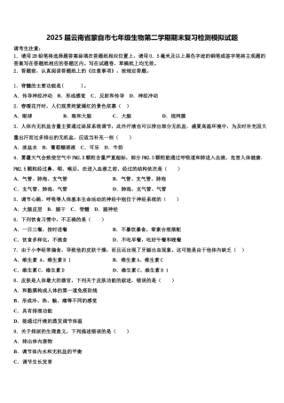2025届云南省蒙自市七年级生物第二学期期末复习检测模拟试题含解析