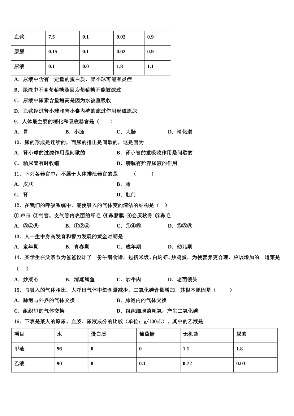 2025届云南省大理州祥云县七年级生物第二学期期末综合测试模拟试题含解析_第2页