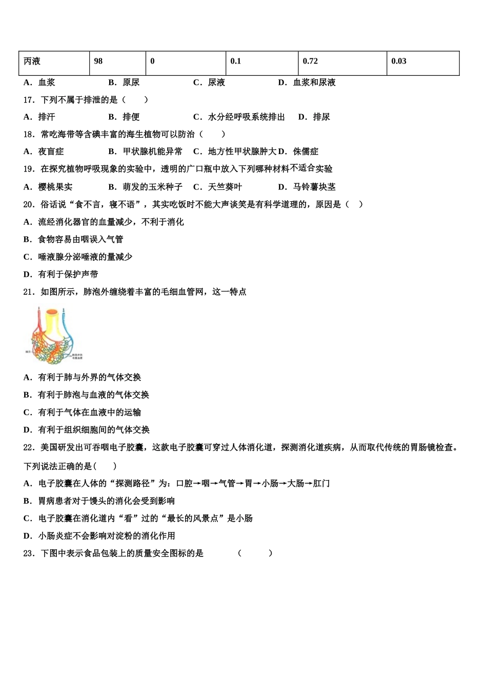 2025届云南省大理州祥云县七年级生物第二学期期末综合测试模拟试题含解析_第3页