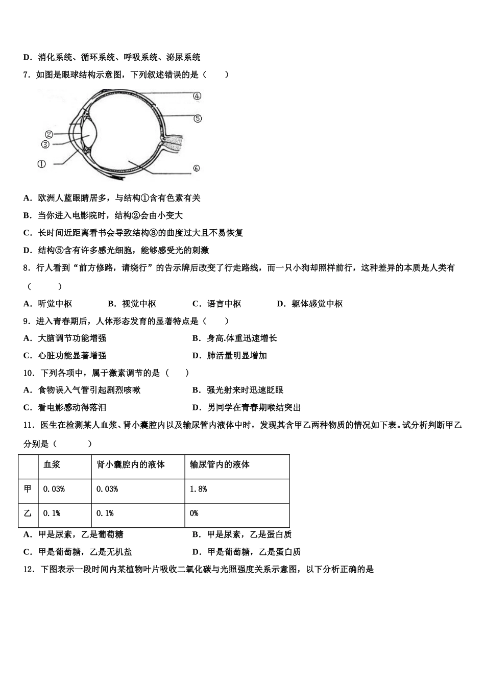 2025年云南省临沧市镇康县七年级生物第二学期期末学业水平测试试题含解析_第2页
