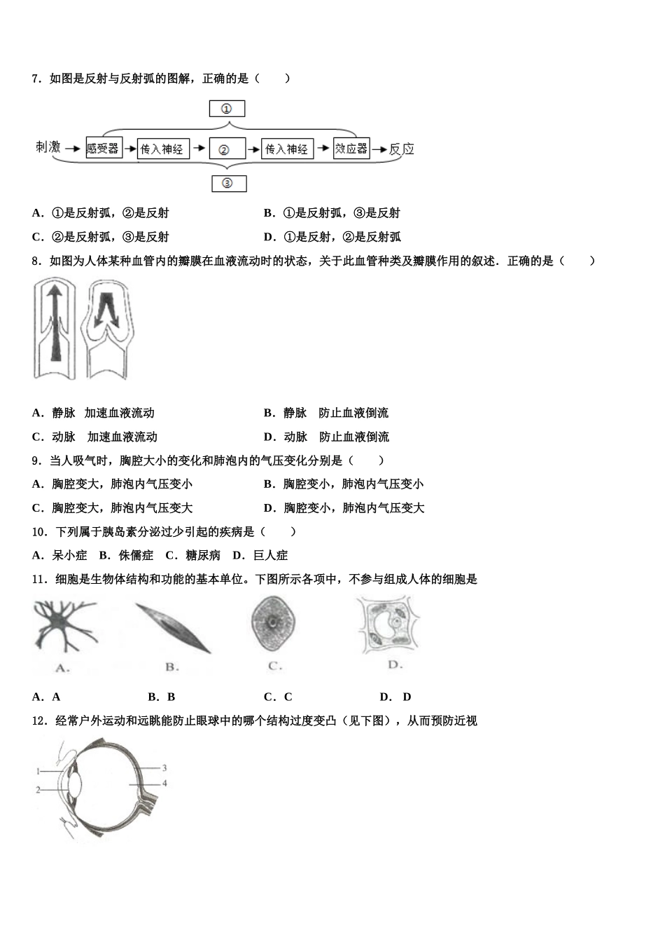云南省文山州文山市马塘中学2024-2025学年七年级生物第二学期期末检测模拟试题含解析_第2页