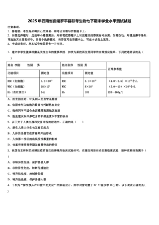 2025年云南省曲靖罗平县联考生物七下期末学业水平测试试题含解析
