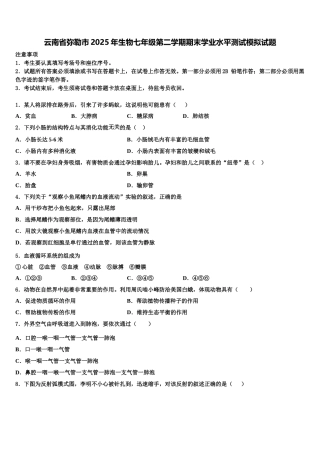 云南省弥勒市2025年生物七年级第二学期期末学业水平测试模拟试题含解析