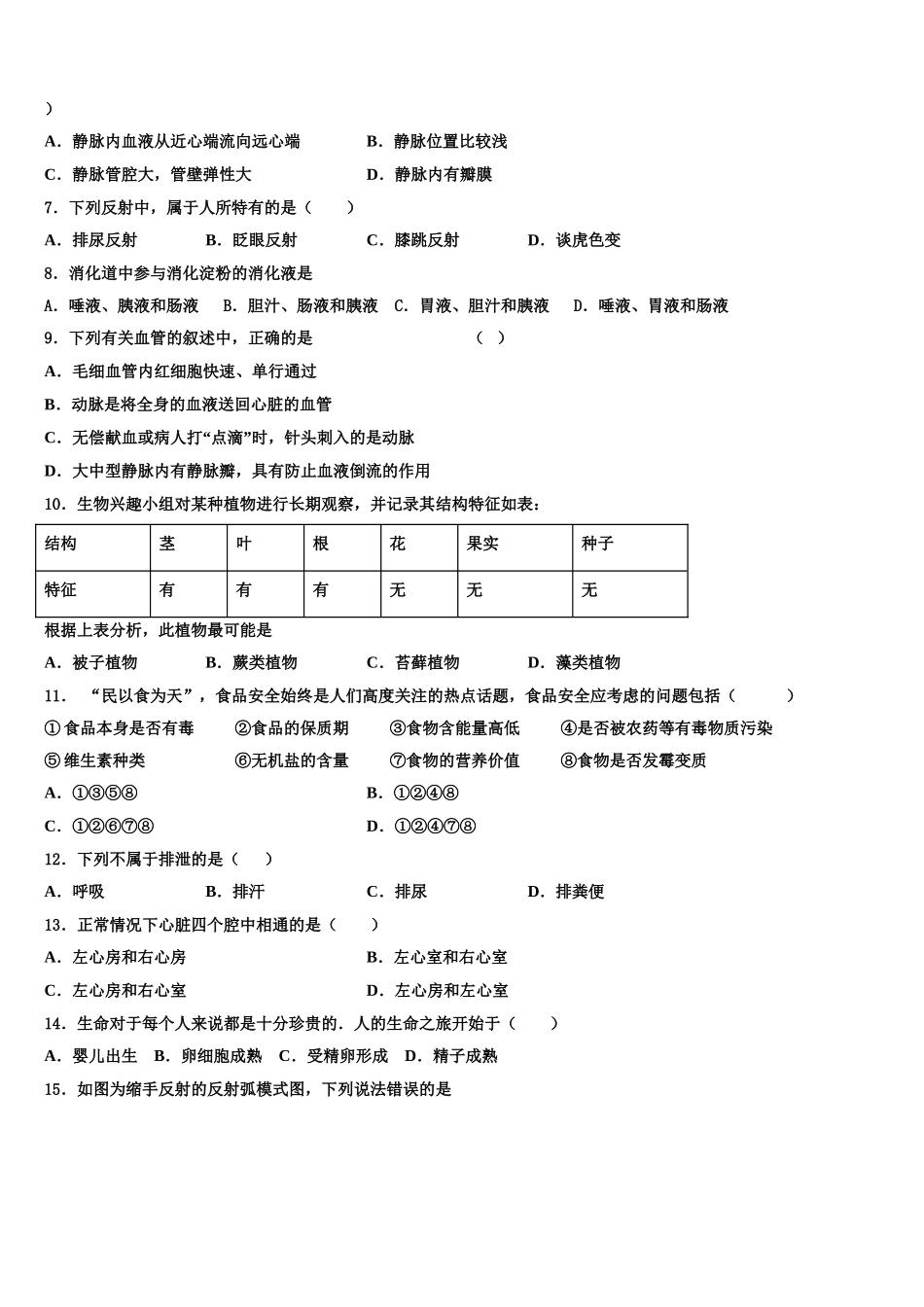 2025届云南省重点中学生物七下期末质量跟踪监视试题含解析_第2页