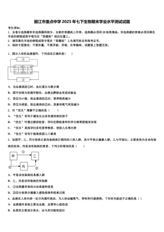 丽江市重点中学2025年七下生物期末学业水平测试试题含解析