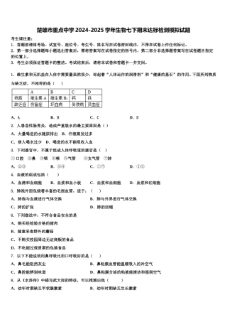 楚雄市重点中学2024-2025学年生物七下期末达标检测模拟试题含解析