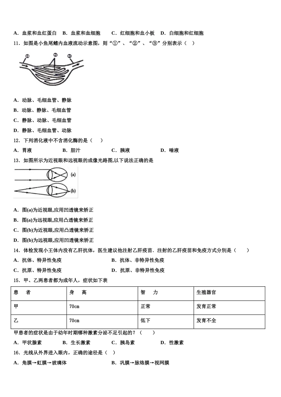 2024-2025学年云南省文山市生物七年级第二学期期末经典试题含解析_第2页