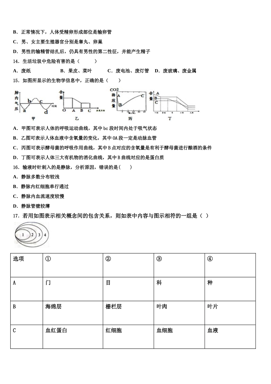 大理市重点中学2024-2025学年生物七年级第二学期期末复习检测模拟试题含解析_第3页