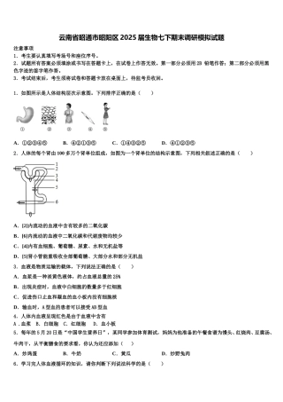 云南省昭通市昭阳区2025届生物七下期末调研模拟试题含解析