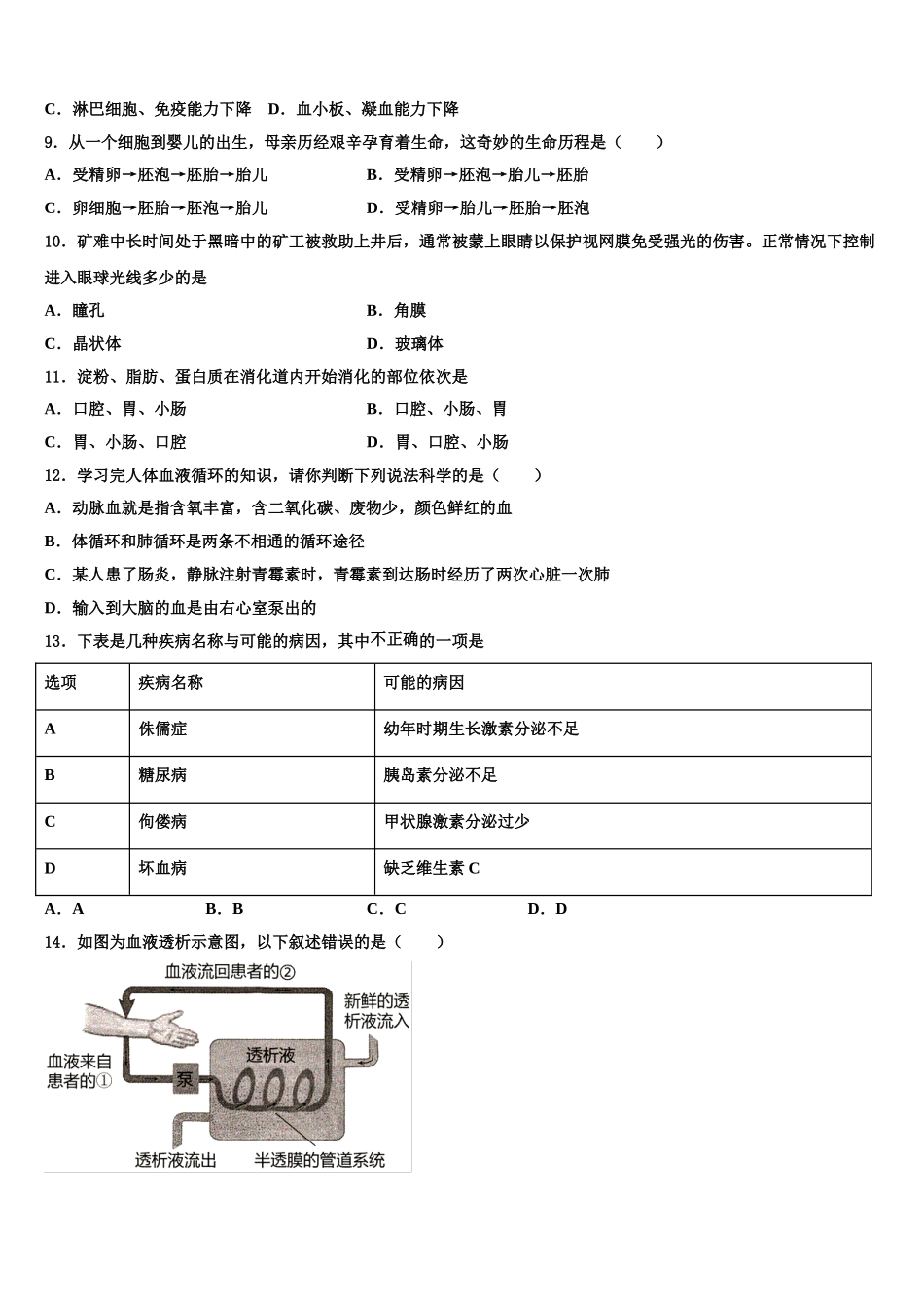 日喀则市重点中学2025届生物七年级第二学期期末综合测试模拟试题含解析_第2页