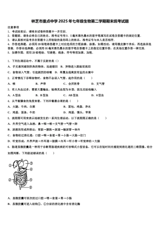 林芝市重点中学2025年七年级生物第二学期期末统考试题含解析
