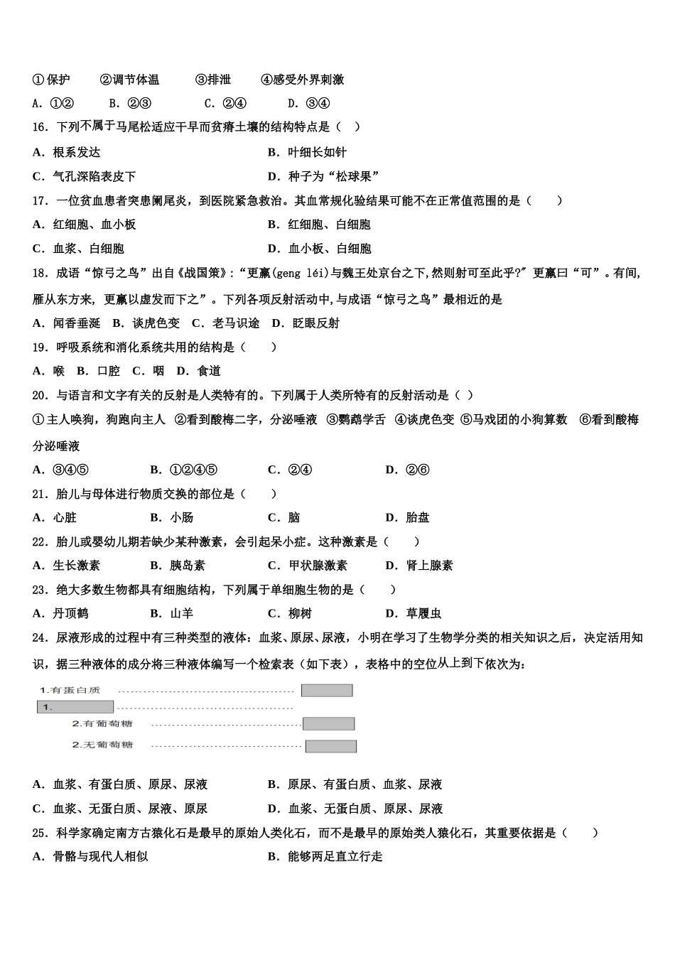 昌都市2024-2025学年七年级生物第二学期期末质量检测试题含解析_第3页