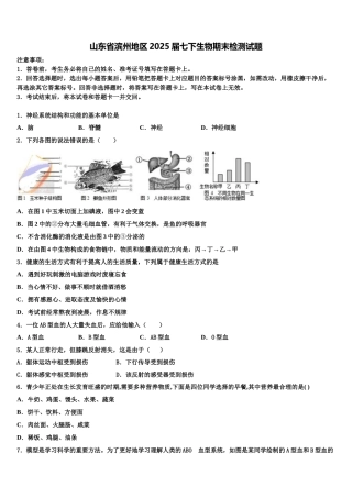 山东省滨州地区2025届七下生物期末检测试题含解析