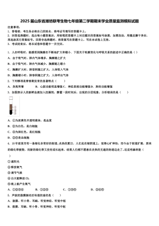 2025届山东省潍坊联考生物七年级第二学期期末学业质量监测模拟试题含解析
