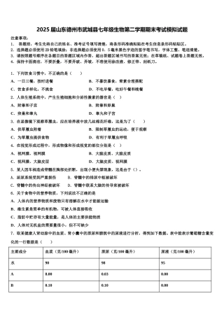2025届山东德州市武城县七年级生物第二学期期末考试模拟试题含解析