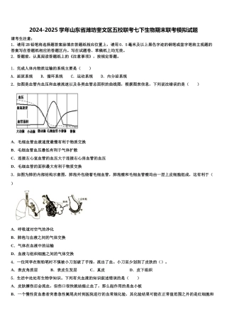 2024-2025学年山东省潍坊奎文区五校联考七下生物期末联考模拟试题含解析
